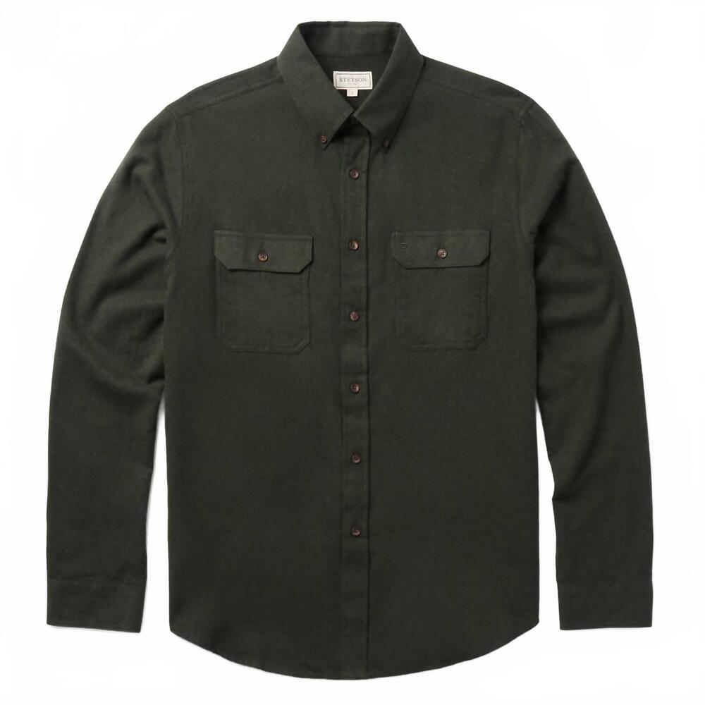 NEW STETSON men's range line flannel shirt in heathered olive green